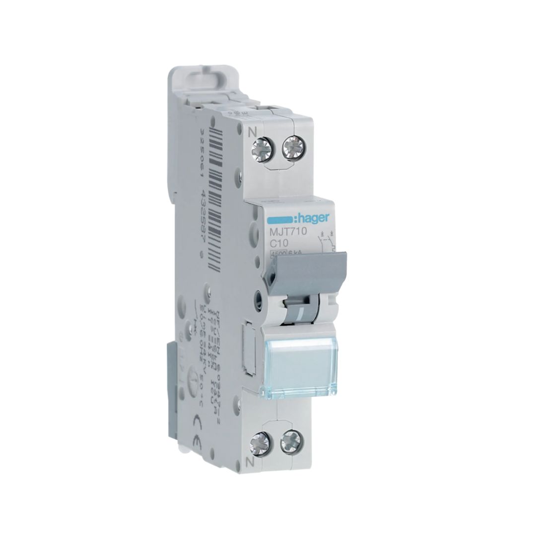 Disjuntor 1P+N 10A Curva C MJT710 da Hager