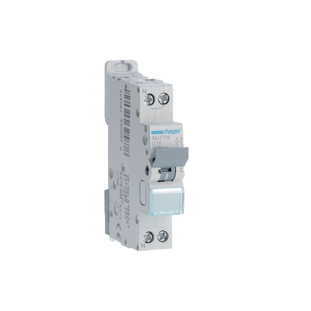 Disjuntor 1P+N 16A Curva C MJT710 da Hager