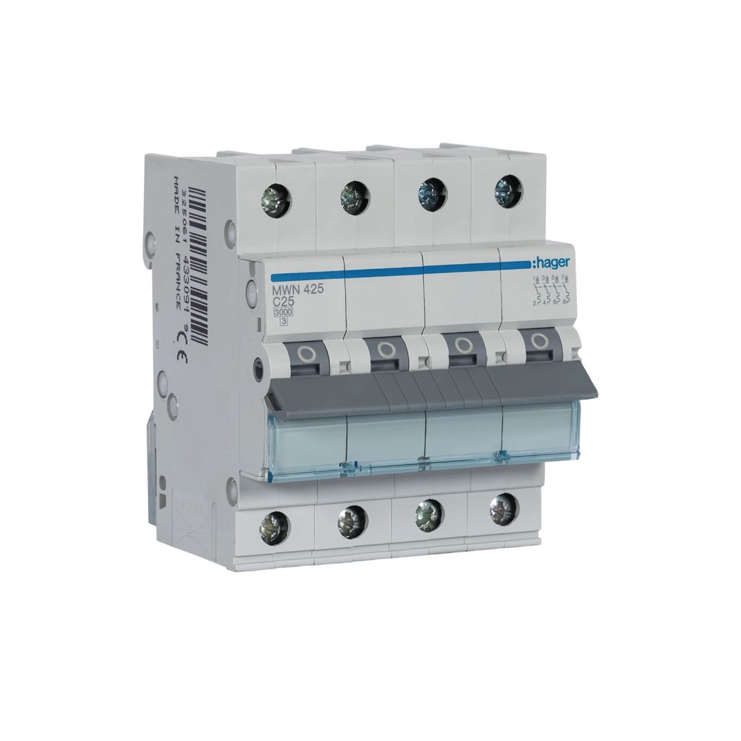 Disjuntor 4P 25A Curva C 3kA 4M MWN425 da Hager