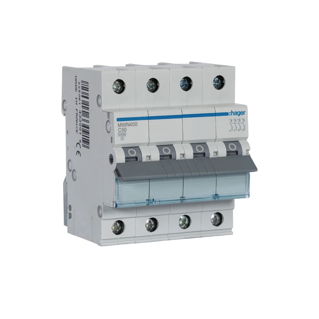 Disjuntor 4P 50A Curva C 3kA 4M MWN450 da Hager